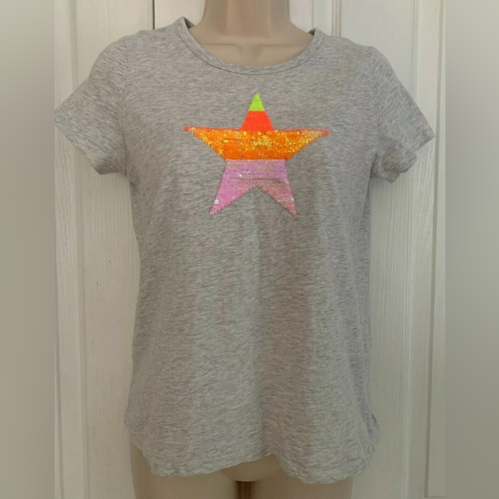 BODEN Girls Flip Sequin Color Change  STAR Gray SS T Shirt 11-12 Years